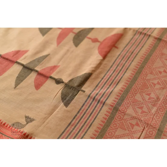 shop handloom pure cotton Almond Brown saree