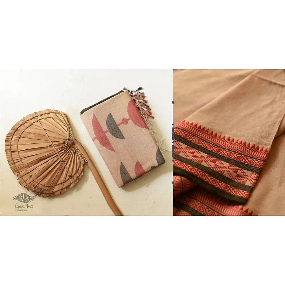 shop handloom pure cotton Almond Brown saree