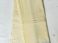 Damodar . दामोदर ~ Handwoven Cotton Dhoti & Khes - light yellow