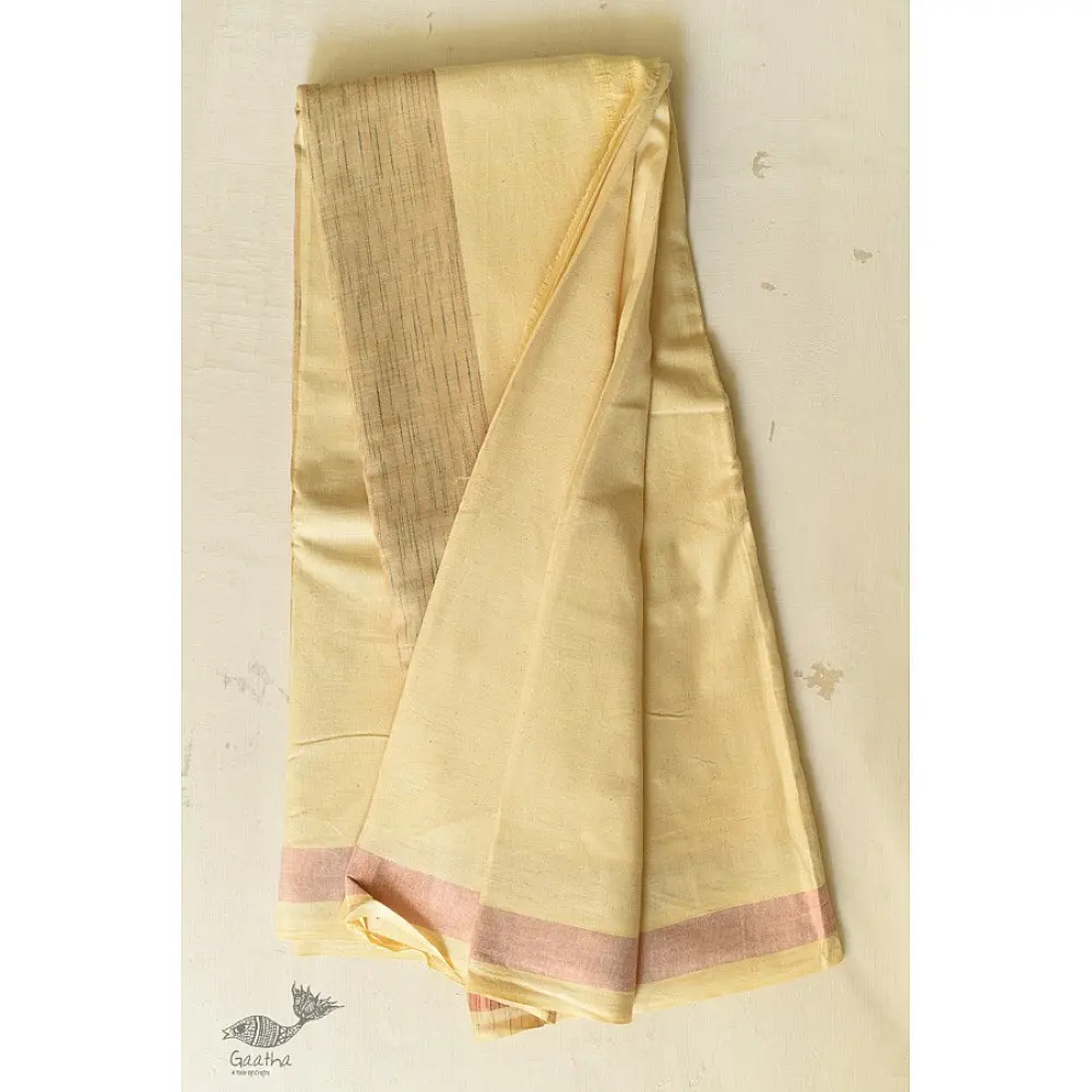 Handloom Cotton Dhoti & Khes Set - Yellow