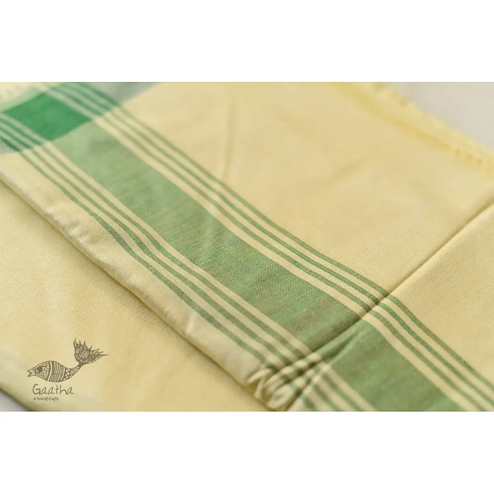handwoven Cotton Dhoti & Khes Set - Yellow