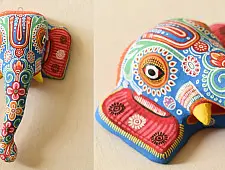 Pattachitra Mask ~ Hand painted Paper Mache ~ Ganesh (Blue Background)