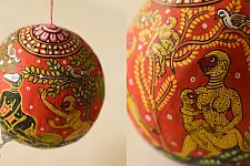 Pattachitra ~ Monkeys Hand Painted on Hanging Coconut 