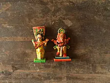 Handmade Wooden Fridge Magnet (Set of Two) - Saraswati & Ganesh