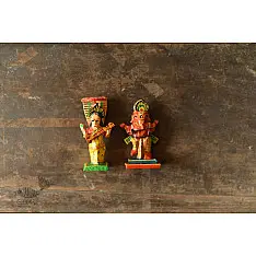 Handmade Wooden Fridge Magnet (Set of Two) - Saraswati & Ganesh