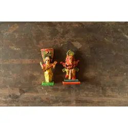 Handmade Wooden Fridge Magnet (Set of Two) - Saraswati & Ganesh