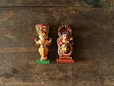 Handmade Wooden Fridge Magnet (Set of Two) - Brahma & Saraswati