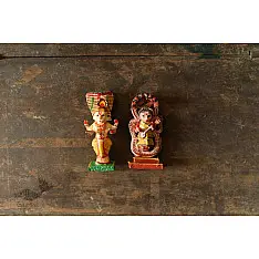 Handmade Wooden Fridge Magnet (Set of Two) - Brahma & Saraswati