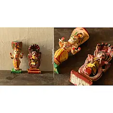 Handmade Wooden Fridge Magnet (Set of Two) - Brahma & Saraswati