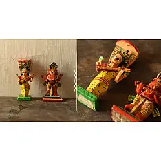 Handmade Wooden Fridge Magnet (Set of Two) - Saraswati & Ganesh