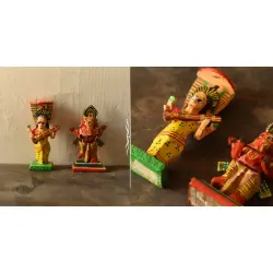 Handmade Wooden Fridge Magnet (Set of Two) - Saraswati & Ganesh