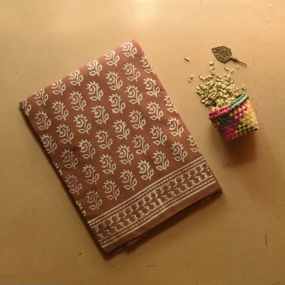 Dabu Cotton Saree with Bagru Print