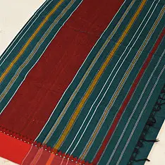 Sadaa . सदा ✡ Begampuri Cotton Rama Green Saree with Red Woven Border