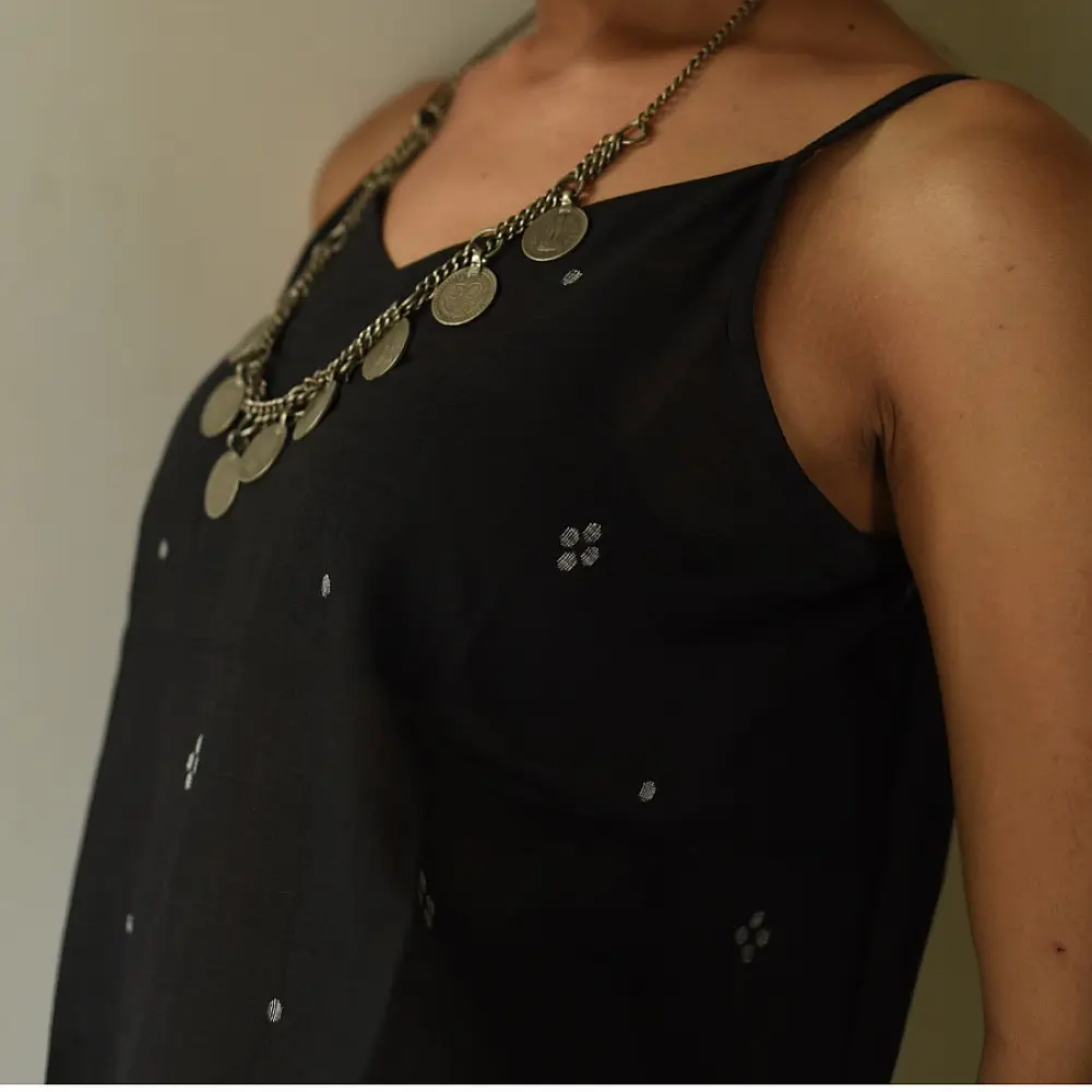 buy Handloom Jamdani Sleeveless Black Top