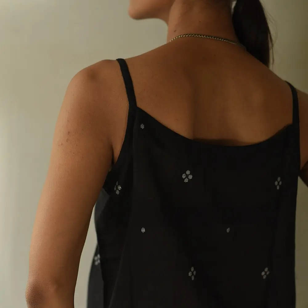 buy Handloom Jamdani Sleeveless Black Top