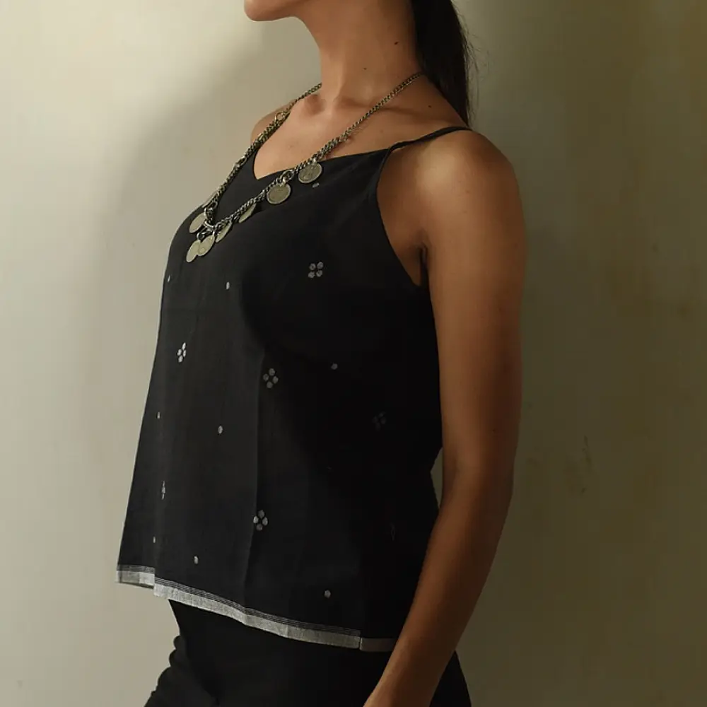 buy Handloom Jamdani Sleeveless Black Top