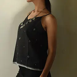 Itr .  Jamdani Cotton Handloom Top | Black 