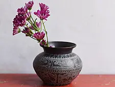 Antiquities from Khajuraho ~ Carving on Brass Lota / Kalash - B