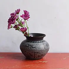 Antiquities from Khajuraho ~ Carving on Brass Lota / Kalash - B