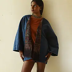 Kimono | Reversible Ajrakh & Denim Cotton Jacket - Black