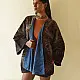 reversible ajrakh hand block printed kimono jacket indigo blue madder red geometric jaal block print solid indigo denim reverse sustainable luxury outerwear artisanal jacket