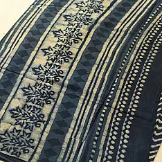 Sunday Afternoon ☕ Block Printed Cotton Dabu ~ Indigo Zig zag Saree