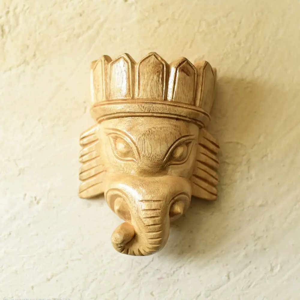 shop Handmade Wooden Hanging Mask - Ganesha