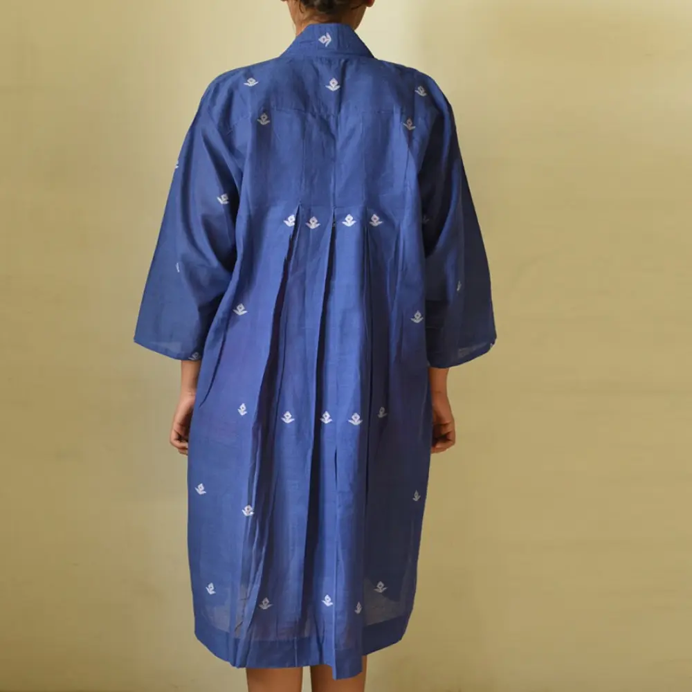 shop Jamdani - Handloom Cotton Blue Dress