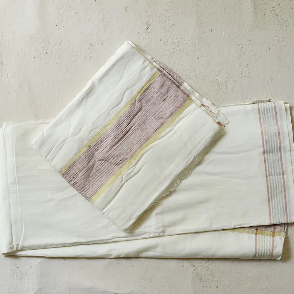 shop Handspun Cotton x Cotton Dhoti Khes - Zari Border