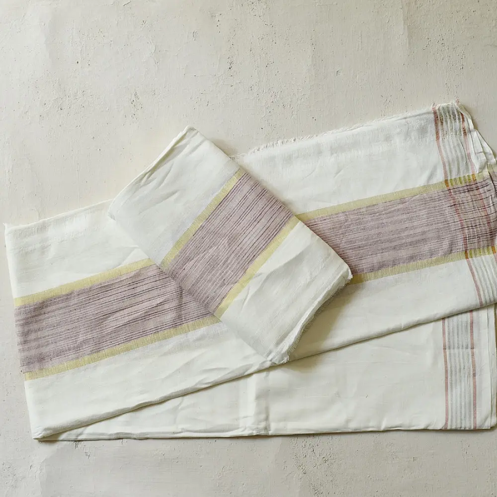 shop Handspun Cotton x Cotton Dhoti Khes - Zari Border