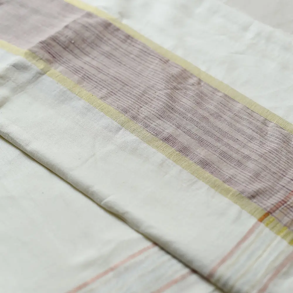 shop Handspun Cotton x Cotton Dhoti Khes - Zari Border