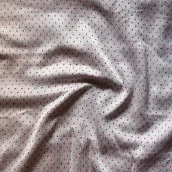 Mashru Fabric { Silk+Cotton } | Hand Woven Fabric - Off White With Red Dots