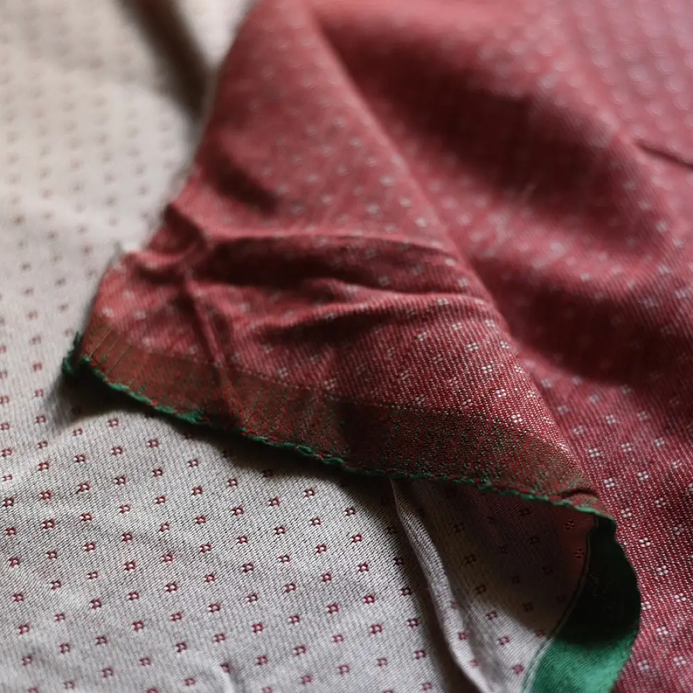 Hand Woven Fabric - Off White With Red Dots