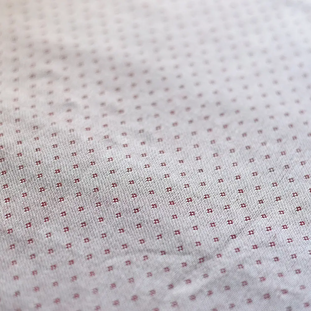 Hand Woven Fabric - Off White With Red Dots