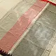 handloom begampuri pure cotton saree in natural grey with bright red and black woven temple borders   