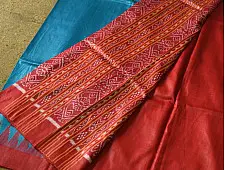 Kamakshi | Pure Tussar Silk Saree With Red Ikat Pallu