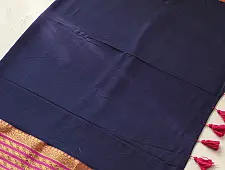 	कमला | Handloom Cotton Saree | Zari Border . Ink blue