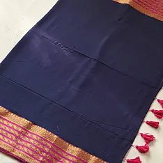 	कमला | Handloom Cotton Saree | Zari Border . Ink blue