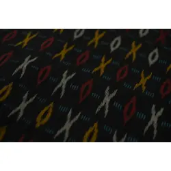 Ikat Handloom Cotton Black  Fabric - Circle & Cross Design