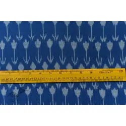 Ikat Handloom Cotton Blue Fabric - Arrow Design Woven 