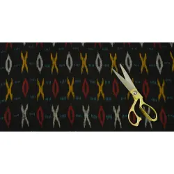 Ikat Handloom Cotton Black  Fabric - Circle & Cross Design