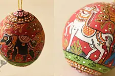Pattachitra ~ Painted Horse & Elephant on Hanging Coconut