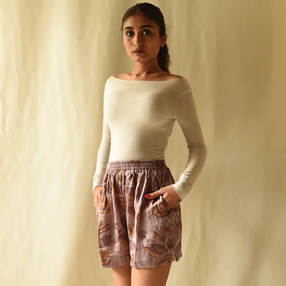 shop Batik Modal Silk Shorts - Purple