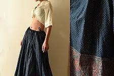 Flowers in a River | Ajrakh Prints with Natural Dye - Indigo Long Skirt / Ghagra