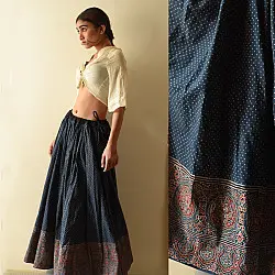 Flowers in a River | Ajrakh Prints with Natural Dye - Indigo Long Skirt / Ghagra