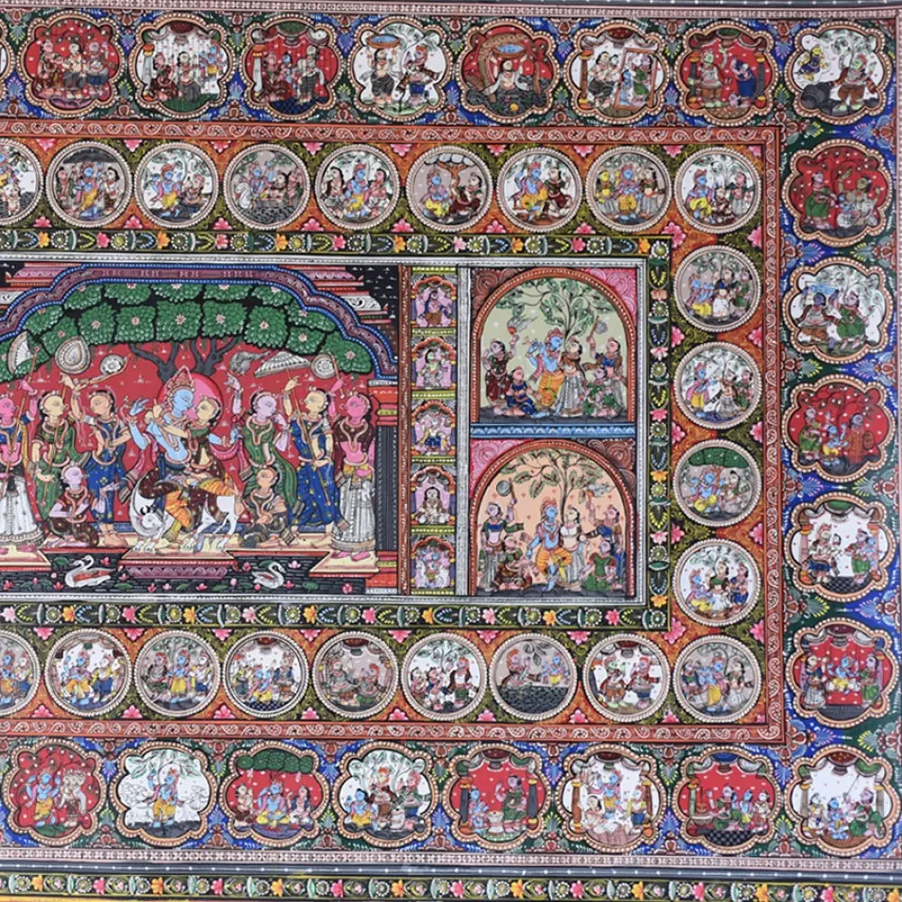 shop Pattachitra Traditional Krishna Lila Painting ~ Natural Colors