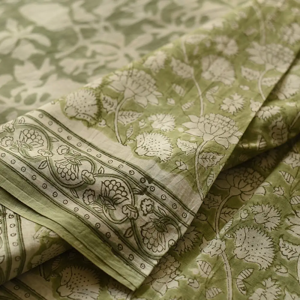 shop Bagru Printed Cotton - Flower Motif Saree