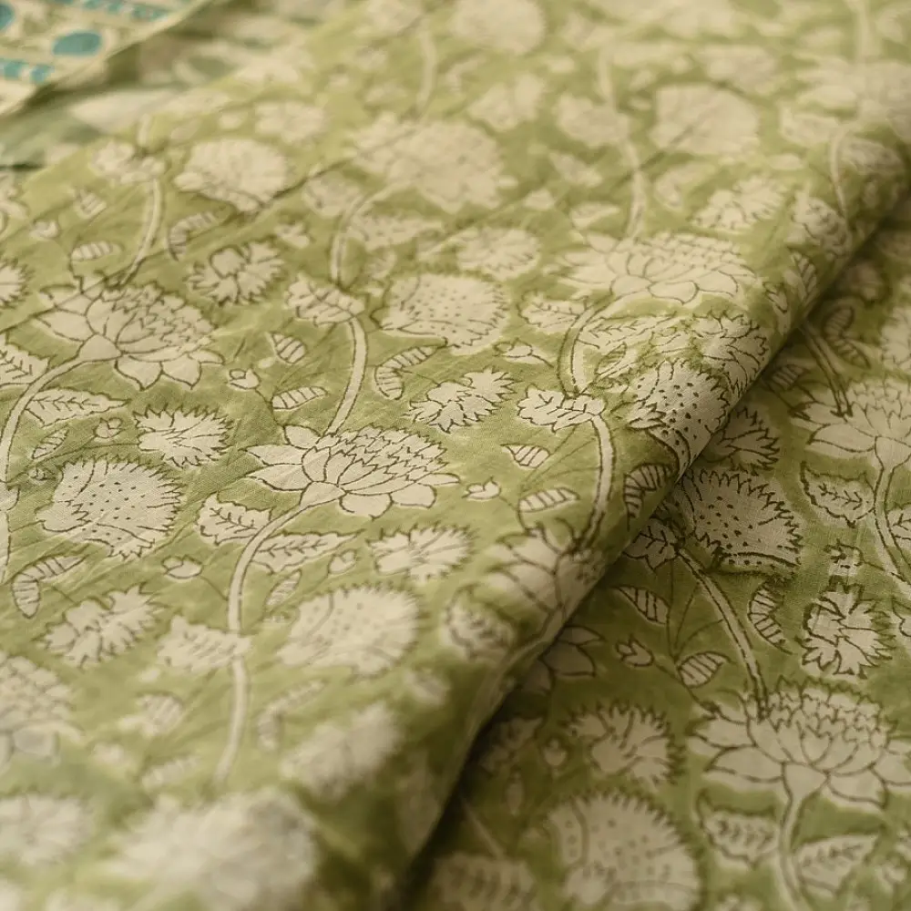shop Bagru Printed Cotton - Flower Motif Saree