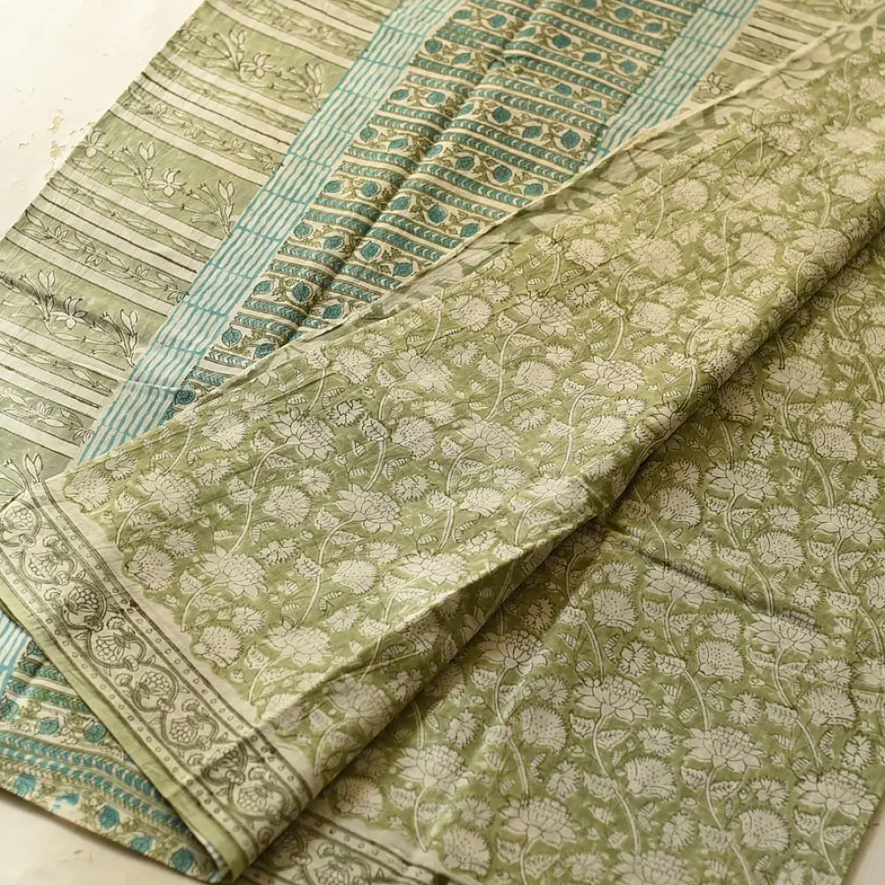 shop Bagru Printed Cotton - Flower Motif Saree