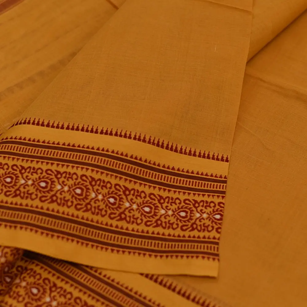 shop Begampuri Cotton Yellow Saree With Red Woven Border